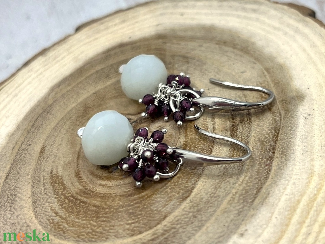 Jáde-gránát ezüst fülbevaló - ékszer - fülbevaló - lógó fülbevaló - Meska.hu