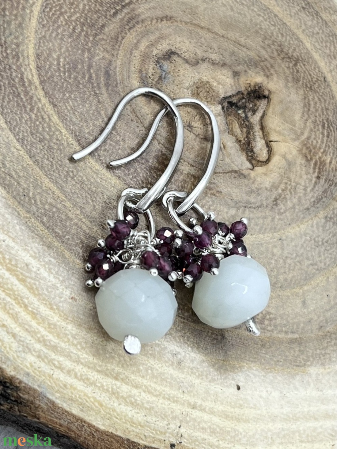 Jáde-gránát ezüst fülbevaló - ékszer - fülbevaló - lógó fülbevaló - Meska.hu