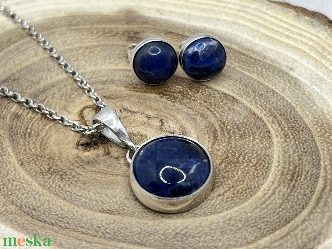 Szodalit ásványos ezüst ékszerszett - ékszer - fülbevaló - pötty fülbevaló - Meska.hu