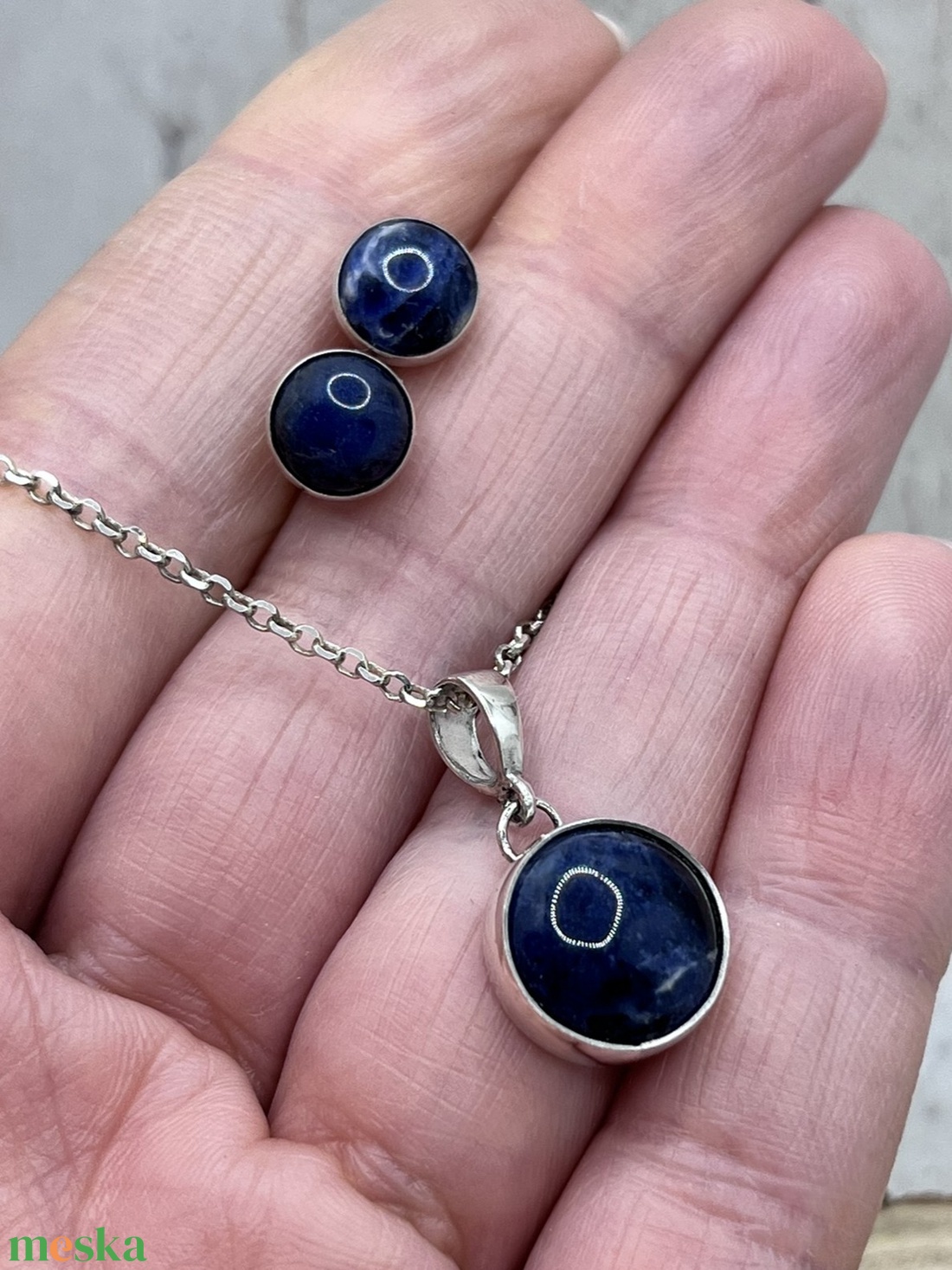 Szodalit ásványos ezüst ékszerszett - ékszer - fülbevaló - pötty fülbevaló - Meska.hu