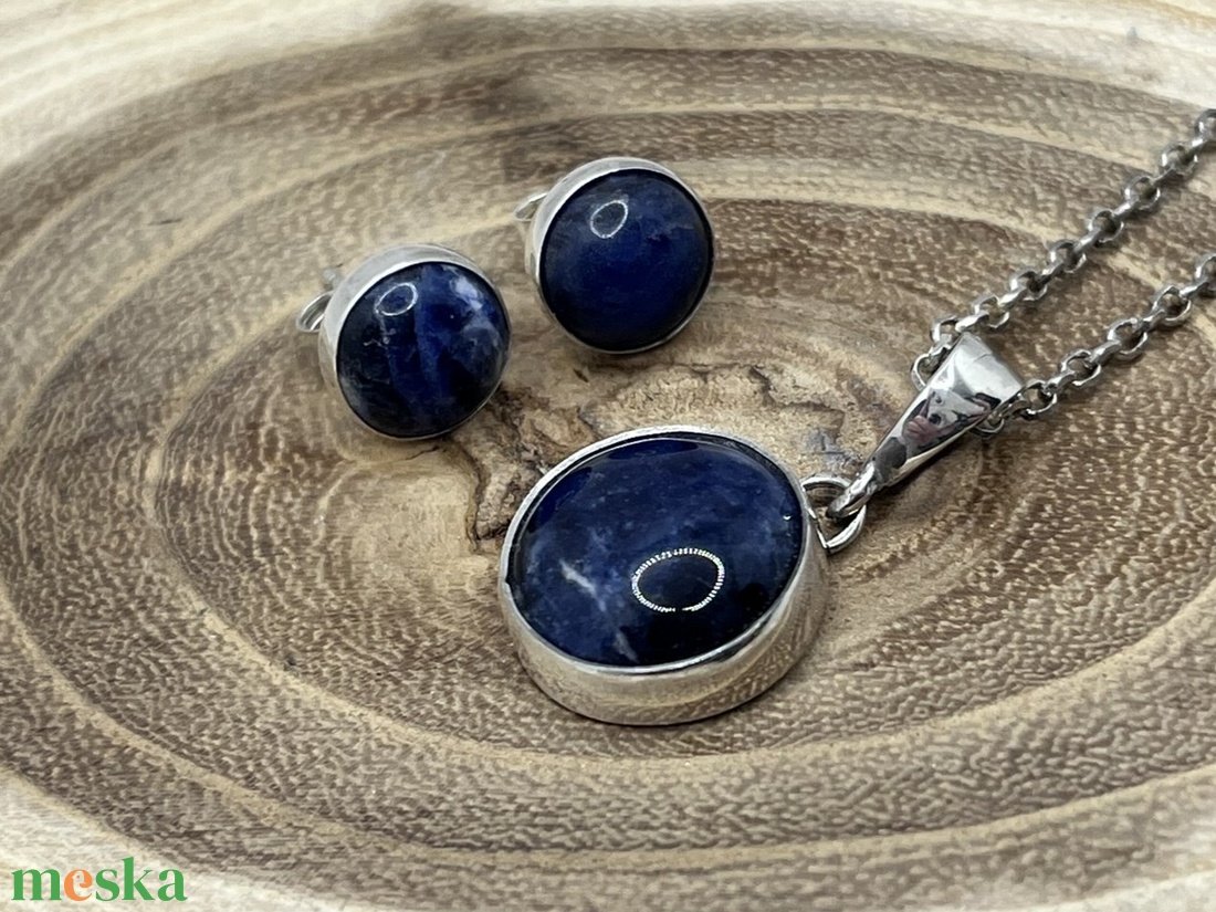 Szodalit ásványos ezüst ékszerszett - ékszer - fülbevaló - pötty fülbevaló - Meska.hu