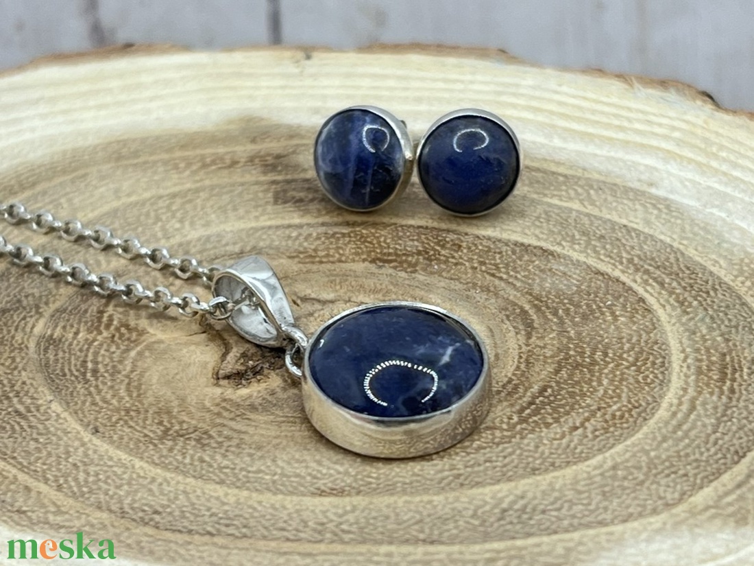 Szodalit ásványos ezüst ékszerszett - ékszer - fülbevaló - pötty fülbevaló - Meska.hu