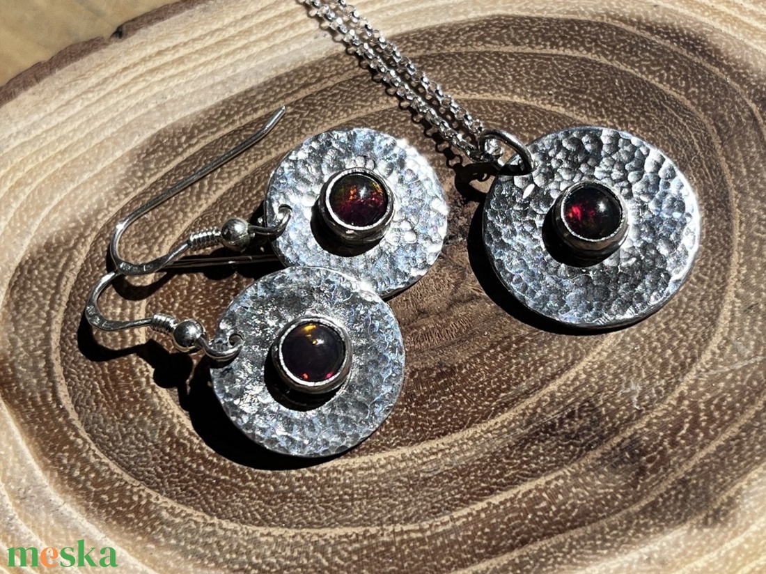 Fekete opál ezüst fülbevaló és medál szett - ékszer - nyaklánc - medálos nyaklánc - Meska.hu