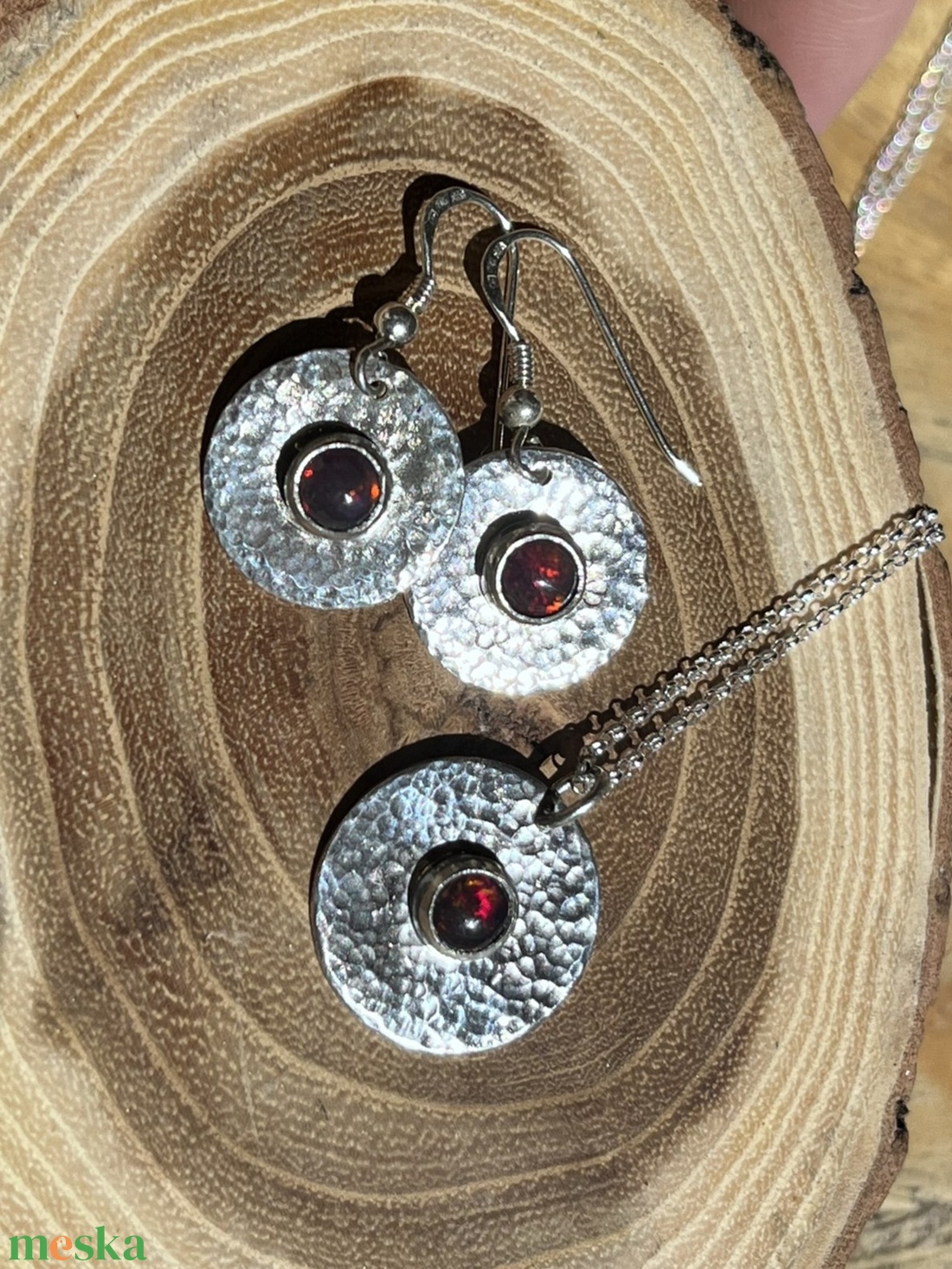 Fekete opál ezüst fülbevaló és medál szett - ékszer - nyaklánc - medálos nyaklánc - Meska.hu