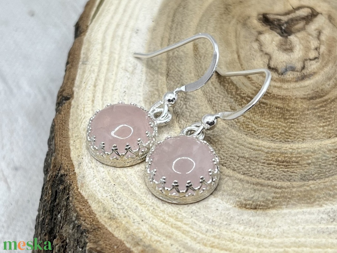 Rózsakvarc ezüst fülbevaló - ékszer - fülbevaló - lógó fülbevaló - Meska.hu