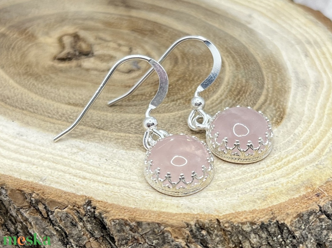 Rózsakvarc ezüst fülbevaló - ékszer - fülbevaló - lógó fülbevaló - Meska.hu