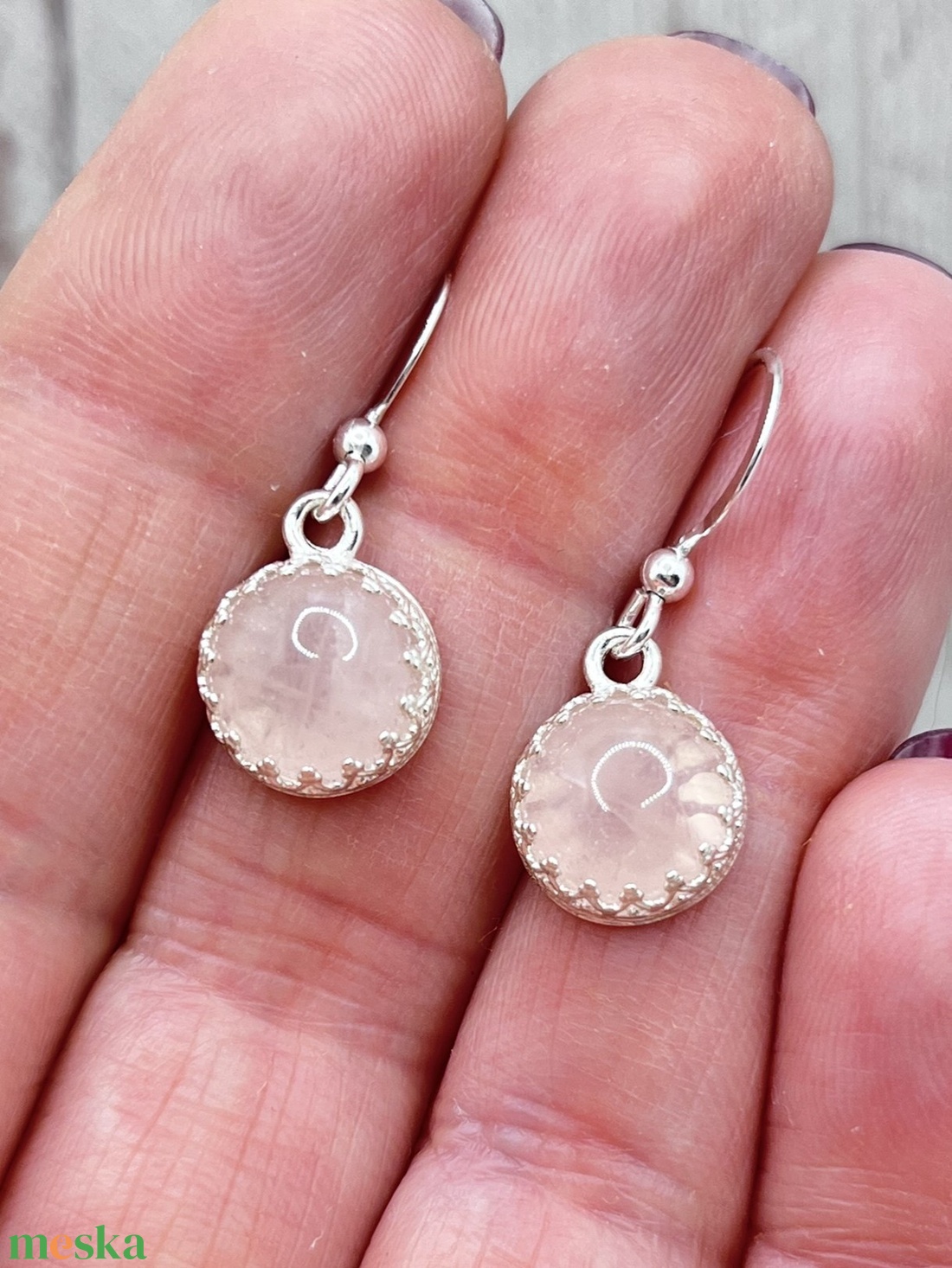 Rózsakvarc ezüst fülbevaló - ékszer - fülbevaló - lógó fülbevaló - Meska.hu