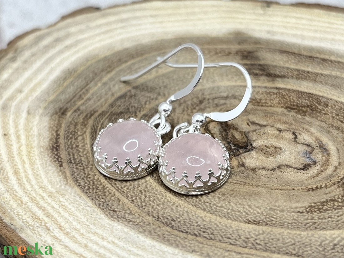 Rózsakvarc ezüst fülbevaló - ékszer - fülbevaló - lógó fülbevaló - Meska.hu