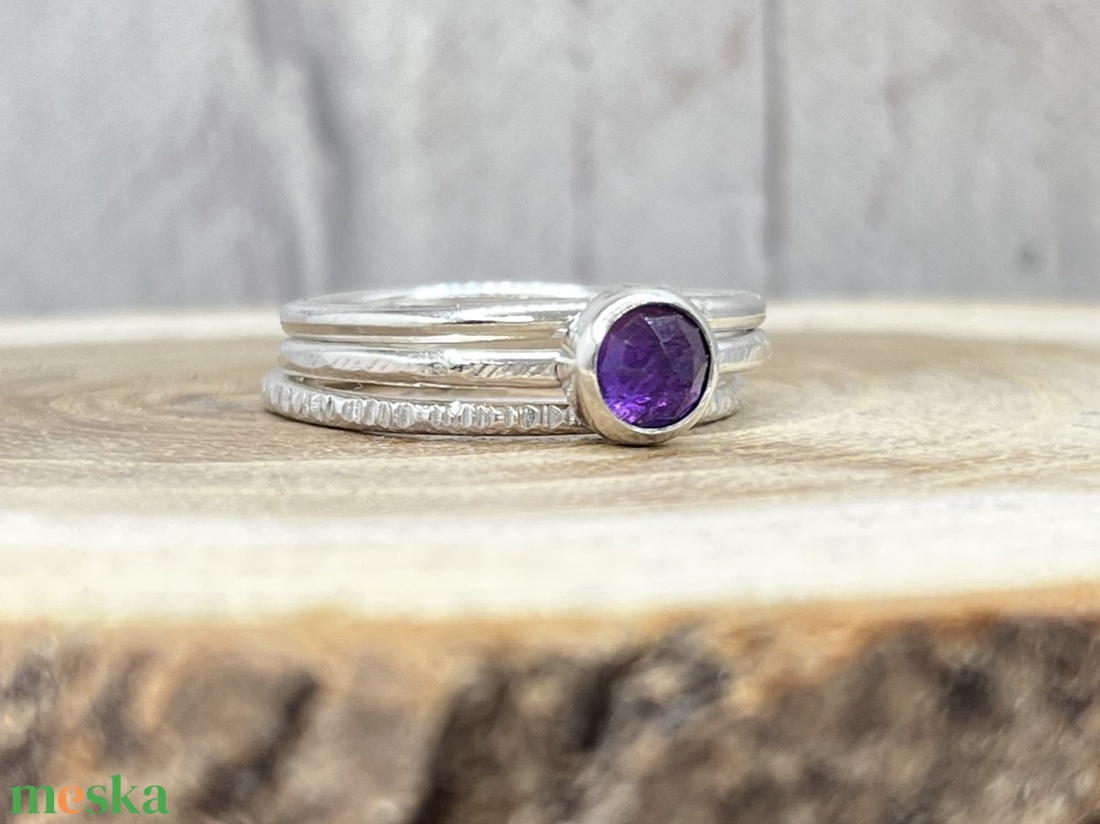 Halmozható Ametiszt Ezüst Gyűrűszett � A Te Egyedi Kombinációd - ékszer - gyűrű - vékony gyűrű - Meska.hu