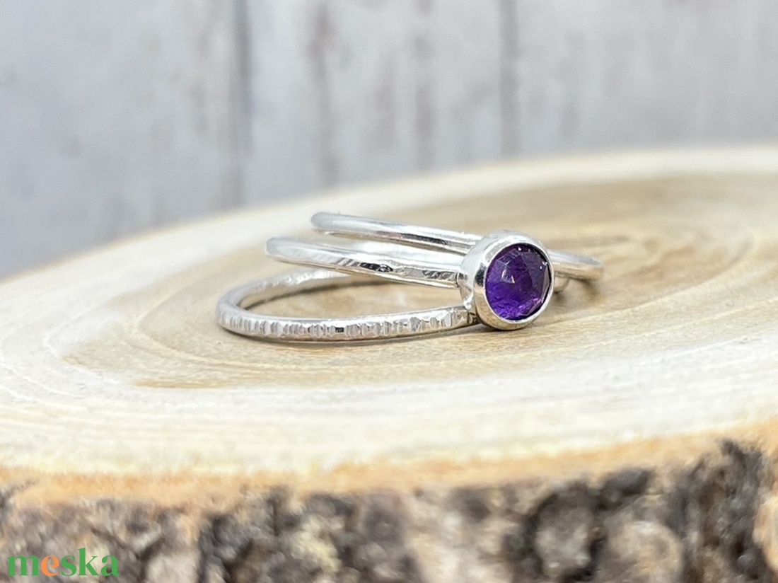 Halmozható Ametiszt Ezüst Gyűrűszett � A Te Egyedi Kombinációd - ékszer - gyűrű - vékony gyűrű - Meska.hu