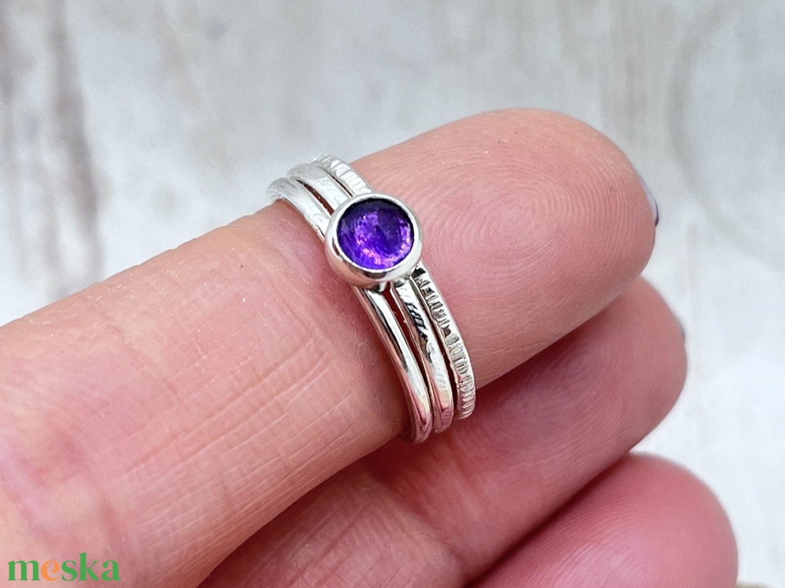 Halmozható Ametiszt Ezüst Gyűrűszett � A Te Egyedi Kombinációd - ékszer - gyűrű - vékony gyűrű - Meska.hu