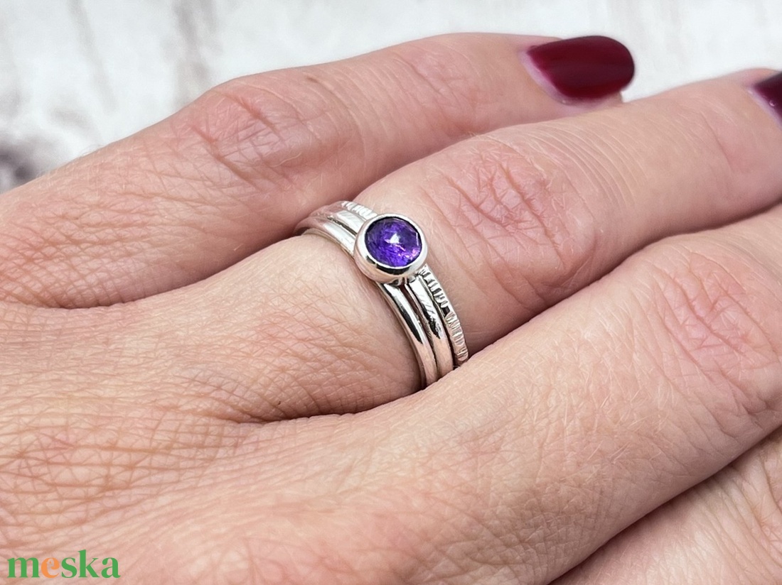 Halmozható Ametiszt Ezüst Gyűrűszett � A Te Egyedi Kombinációd - ékszer - gyűrű - vékony gyűrű - Meska.hu