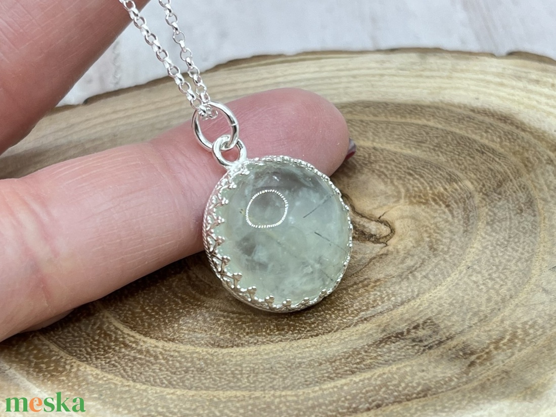 Prehnit ezüst nyaklánc  - ékszer - nyaklánc - statement nyaklánc - Meska.hu