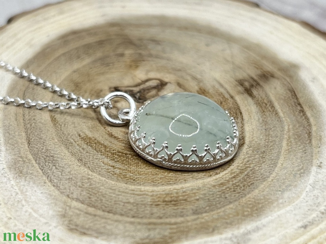 Prehnit ezüst nyaklánc  - ékszer - nyaklánc - statement nyaklánc - Meska.hu