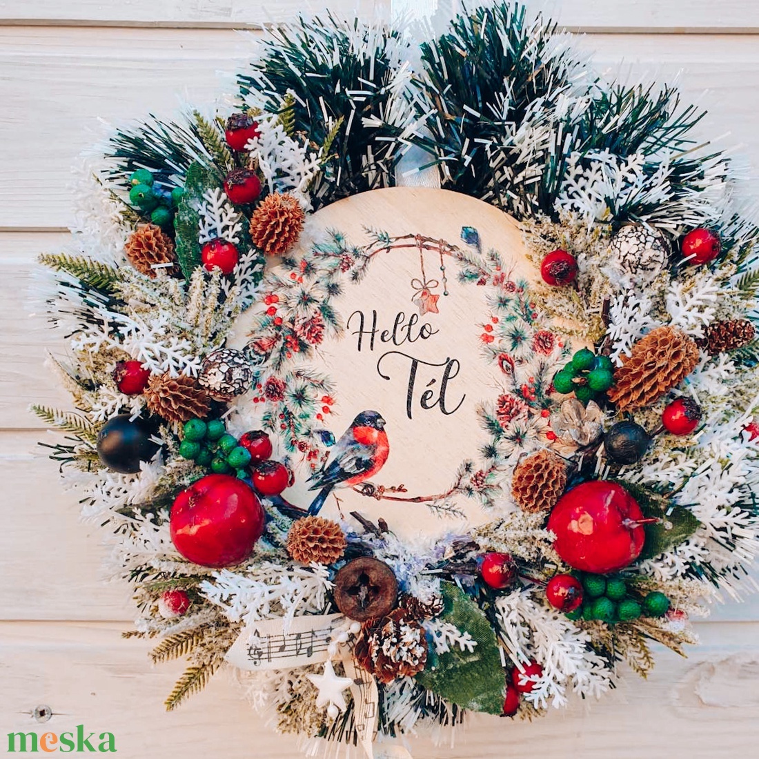 Hello tél kopogtató - ajtódísz termésekkel - karácsony - karácsonyi lakásdekoráció - karácsonyi ajtódíszek - Meska.hu