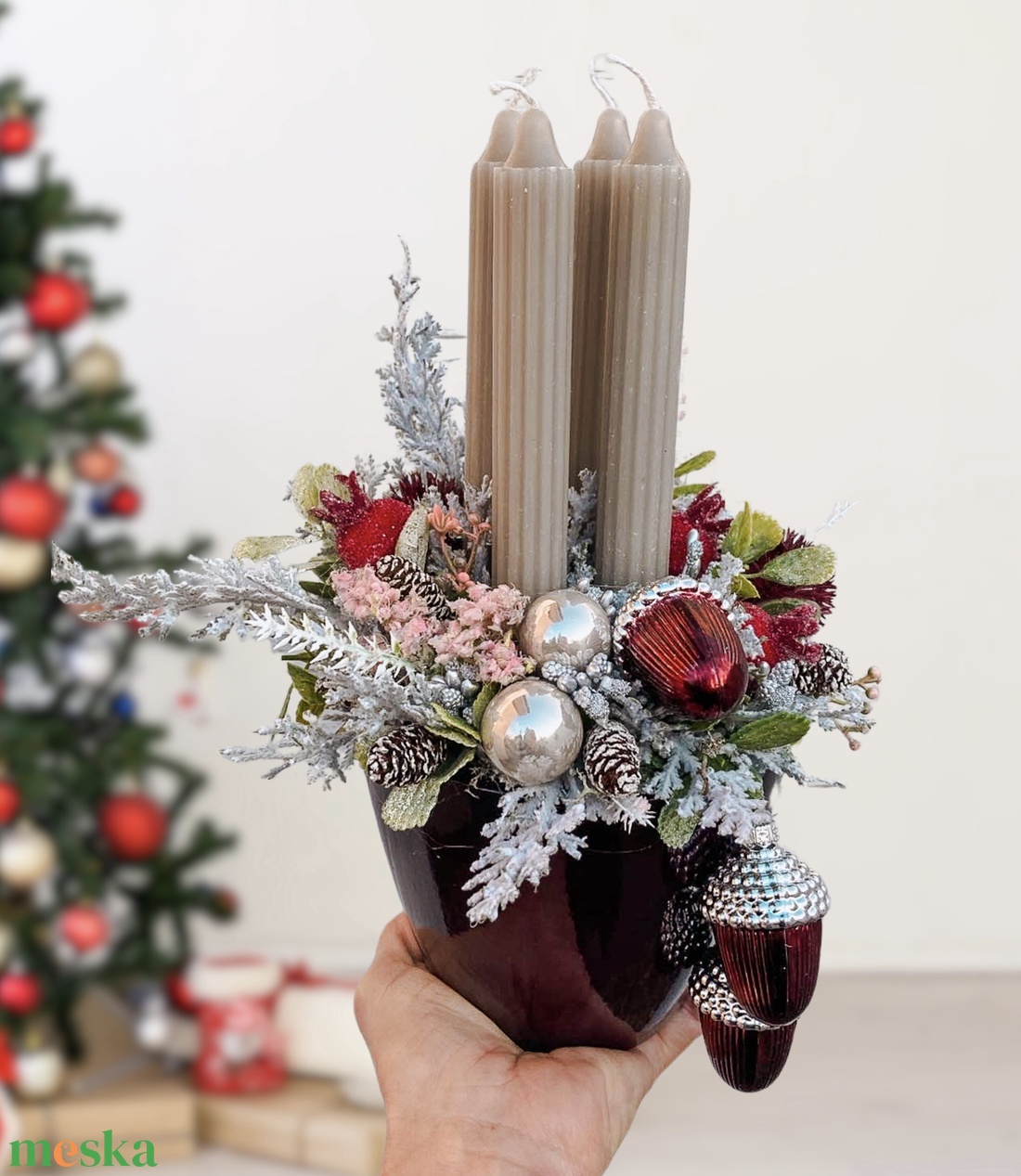 Makkos adventi kaspó - karácsony - adventi díszek - adventi asztaldísz - Meska.hu