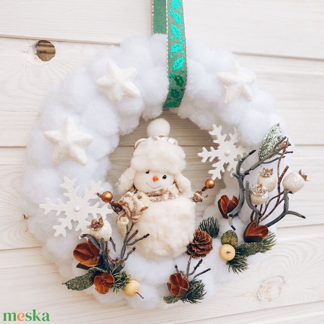 Téli hóemberes kopogtató - karácsony - adventi díszek - adventi ajtódísz - Meska.hu