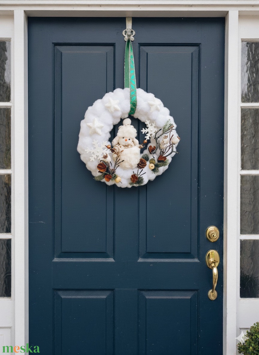 Téli hóemberes kopogtató - karácsony - adventi díszek - adventi ajtódísz - Meska.hu