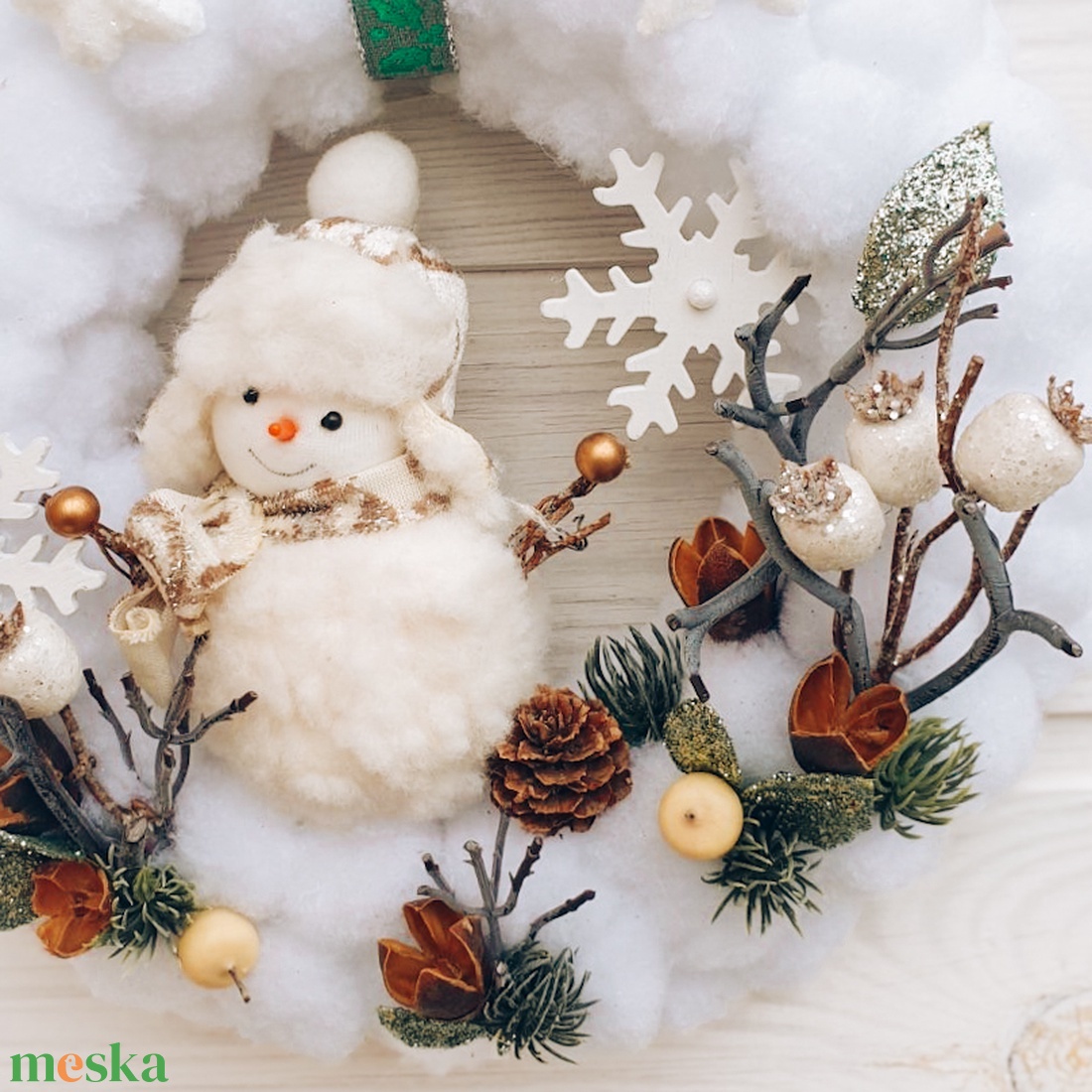 Téli hóemberes kopogtató - karácsony - adventi díszek - adventi ajtódísz - Meska.hu