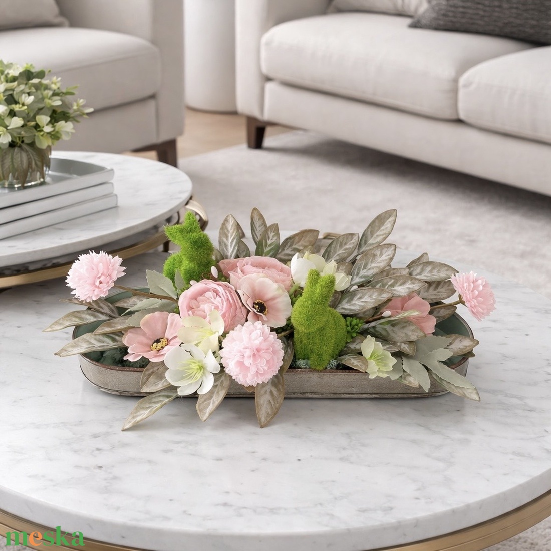 Dekoratív tavaszi tál nyuszikkal - húsvéti dekoráció - otthon & életmód - dekoráció - asztal és polc dekoráció - asztaldísz - Meska.hu