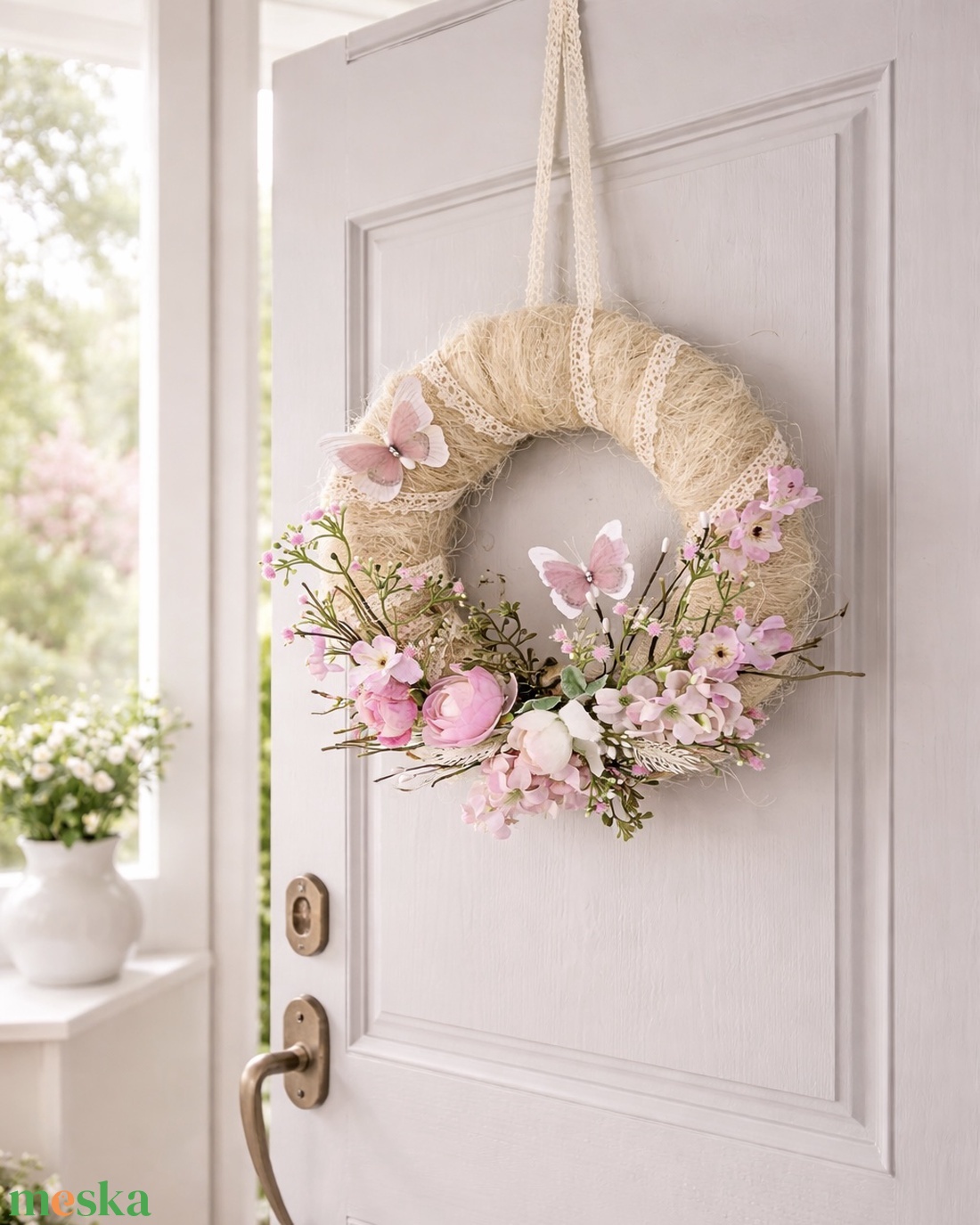 Bridgerton ihlette tavaszi kopogtató - otthon & életmód - dekoráció - ajtó- és ablak dekoráció - ajtódísz & kopogtató - Meska.hu