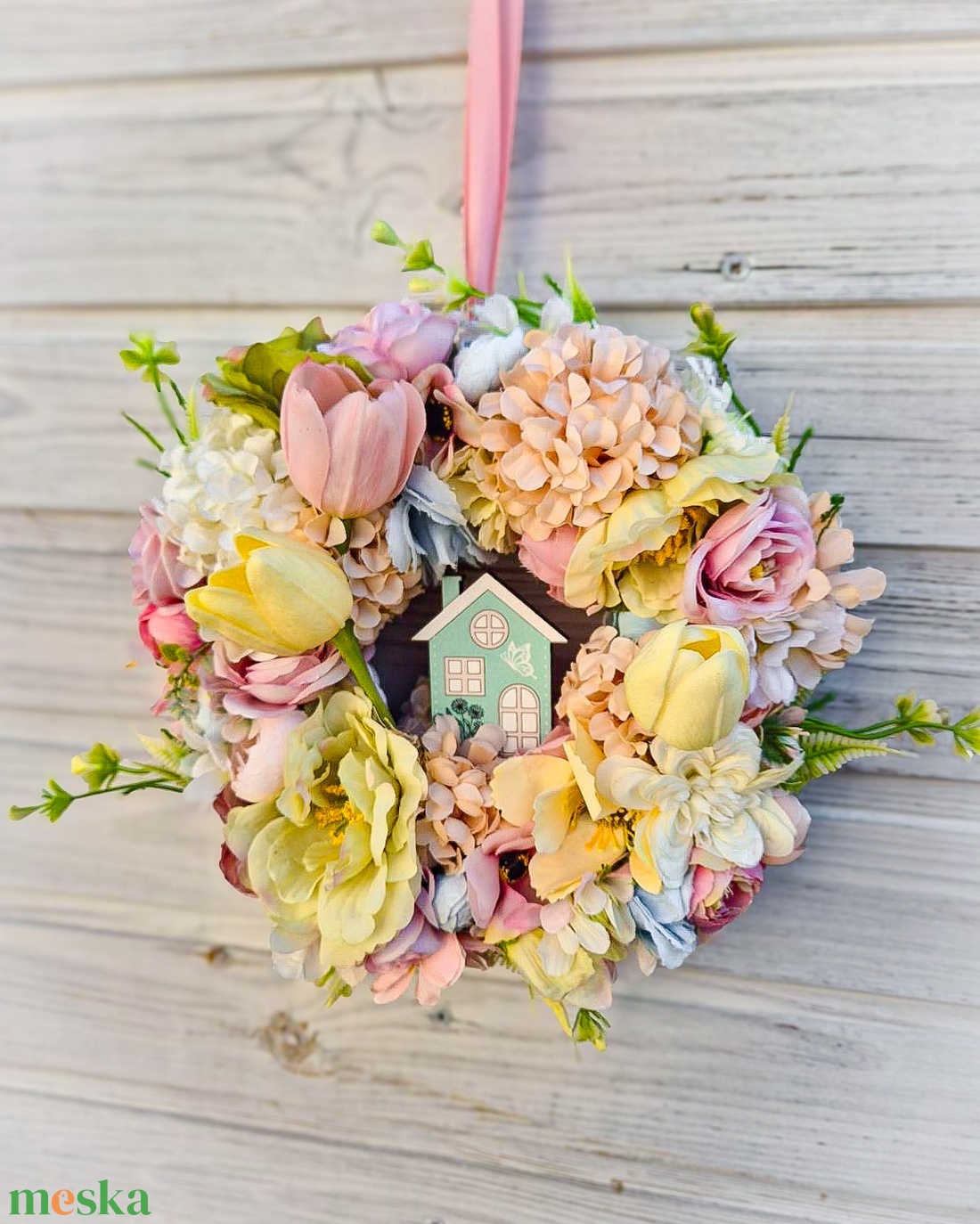 Tavaszi virágos ajtó kopogtató - otthon & életmód - dekoráció - ajtó- és ablak dekoráció - ajtódísz & kopogtató - Meska.hu