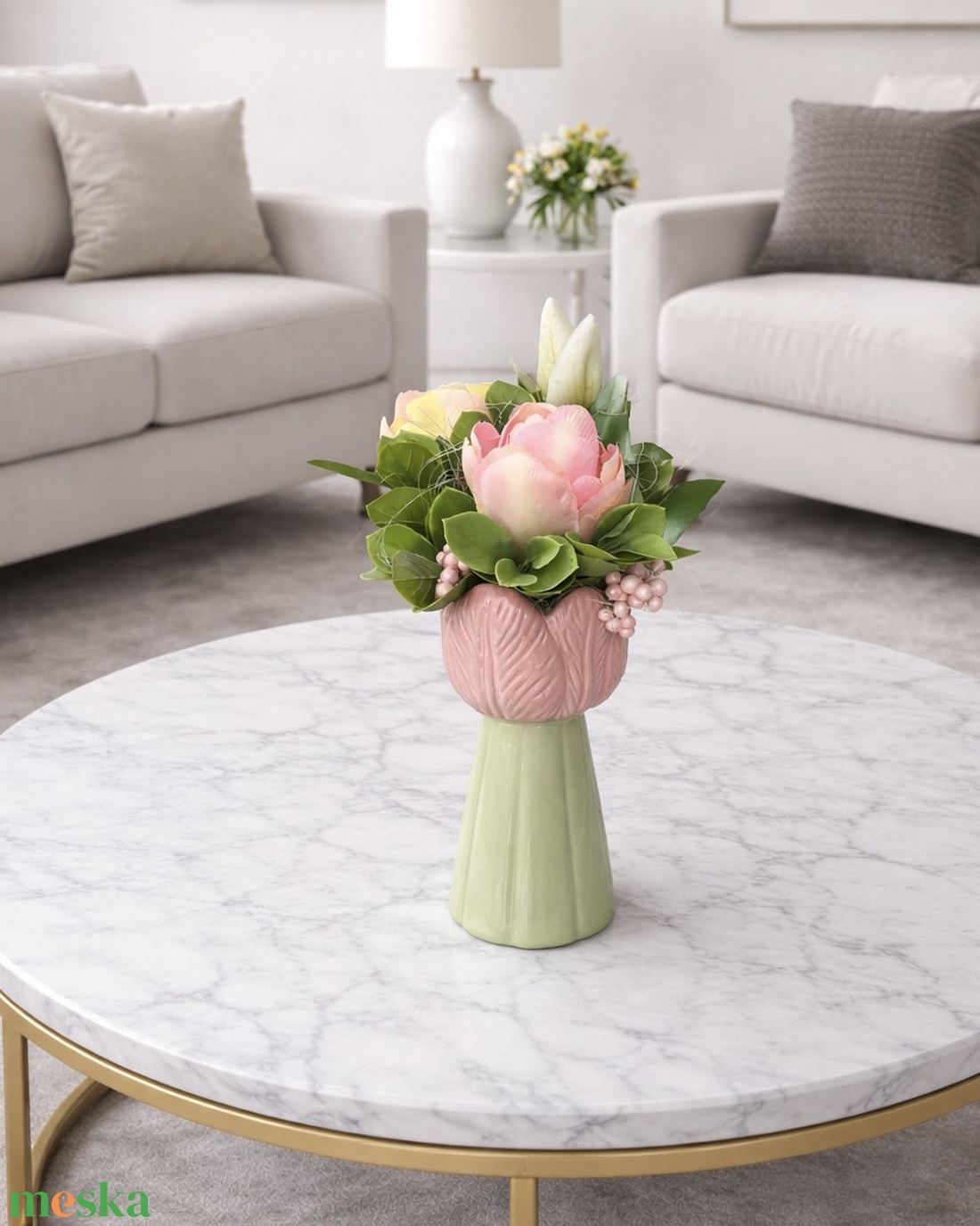 Tulipános tavaszi dekoráció - otthon & életmód - dekoráció - asztal és polc dekoráció - asztaldísz - Meska.hu