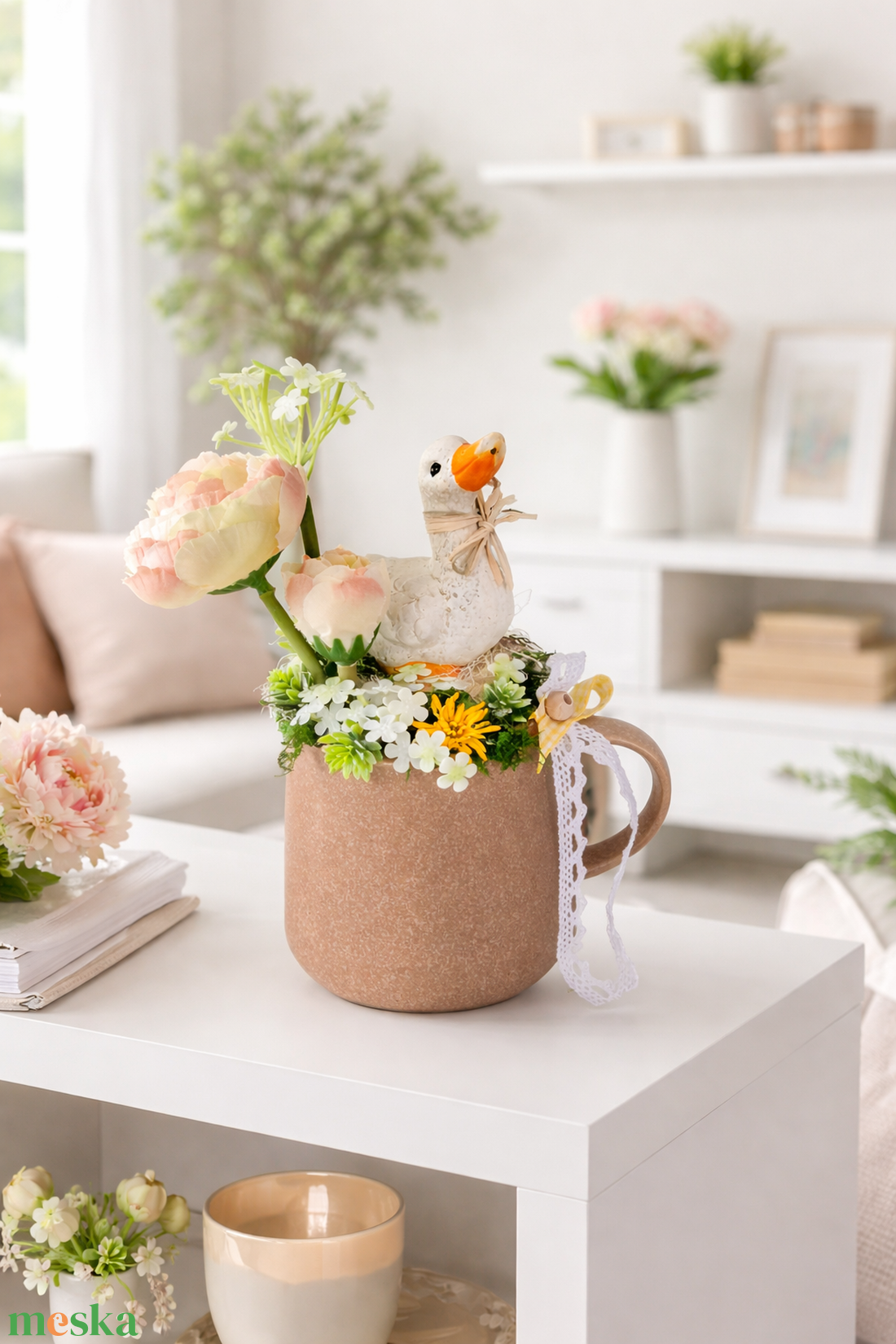 Tavaszi bögredekor libával - otthon & életmód - dekoráció - asztal és polc dekoráció - asztaldísz - Meska.hu