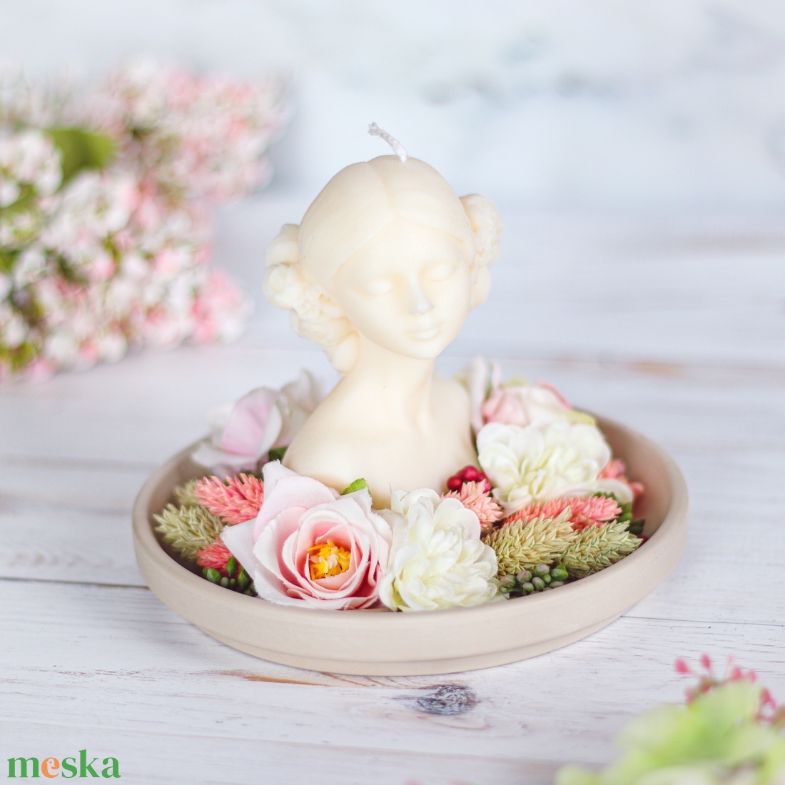 Tavaszi asztaldísz szójagyertyával - otthon & életmód - virágdekoráció - virágdíszek - asztali virágdísz - Meska.hu