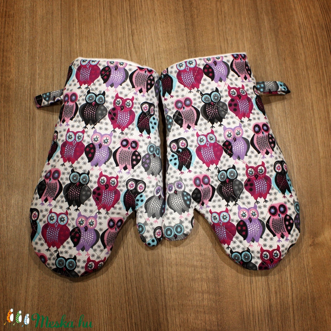 Baglyos (rózsaszín) edényfogó kesztyű - otthon & életmód - konyhafelszerelés, tálalás - konyhai textil - edényfogó & edényfedő - Meska.hu