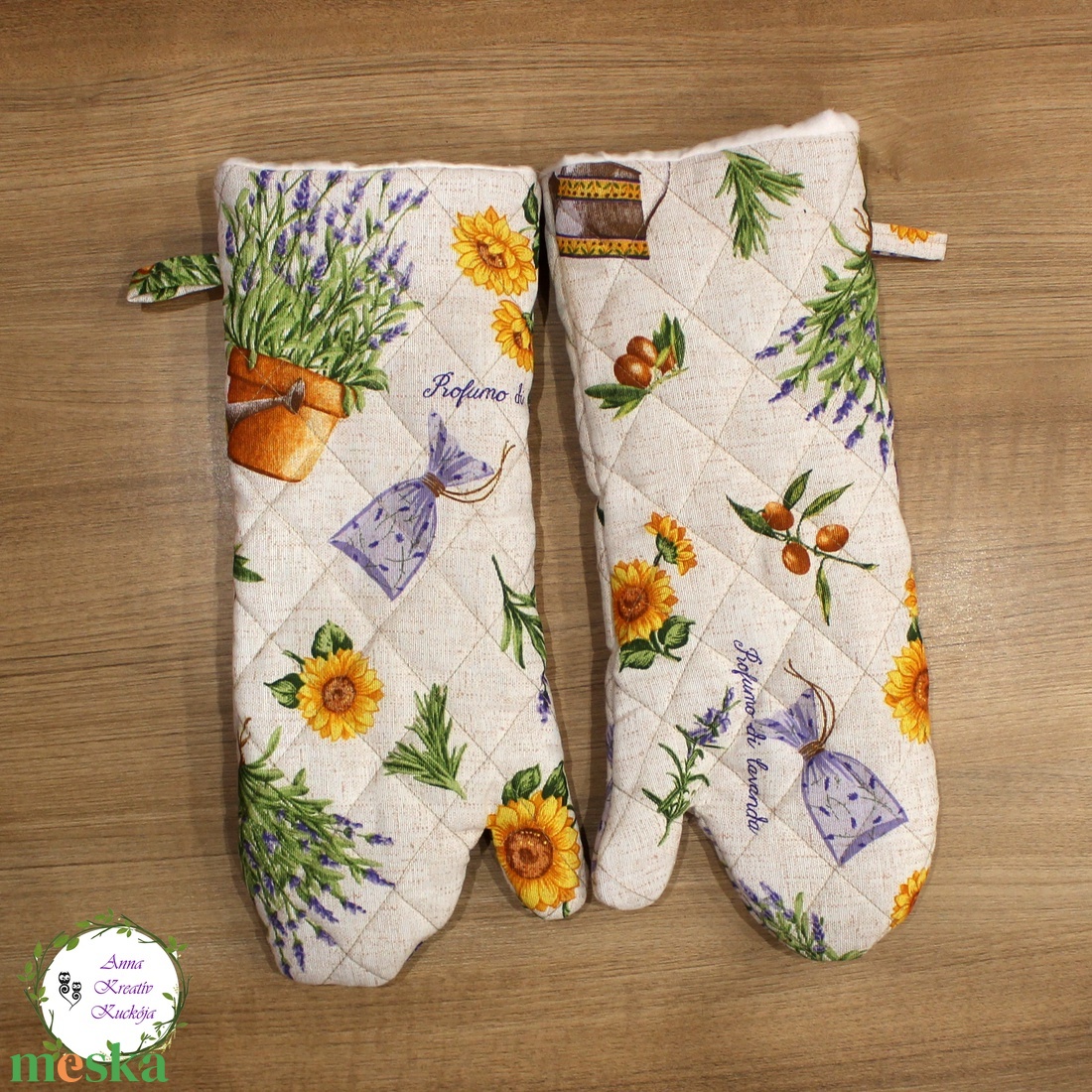 Provence hangulatú hosszú szárú sütőkesztyű - otthon & életmód - konyhafelszerelés, tálalás - konyhai textil - edényfogó & edényfedő - Meska.hu