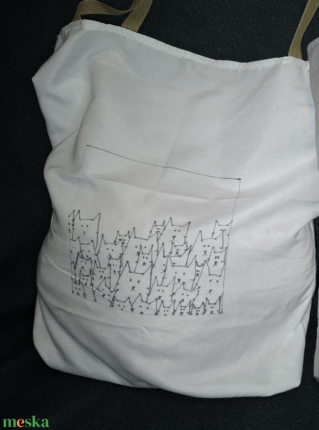 Kézzel rajzolt Fehér Cicás Szatyor - táska & tok - bevásárlás & shopper táska - shopper, textiltáska, szatyor - Meska.hu