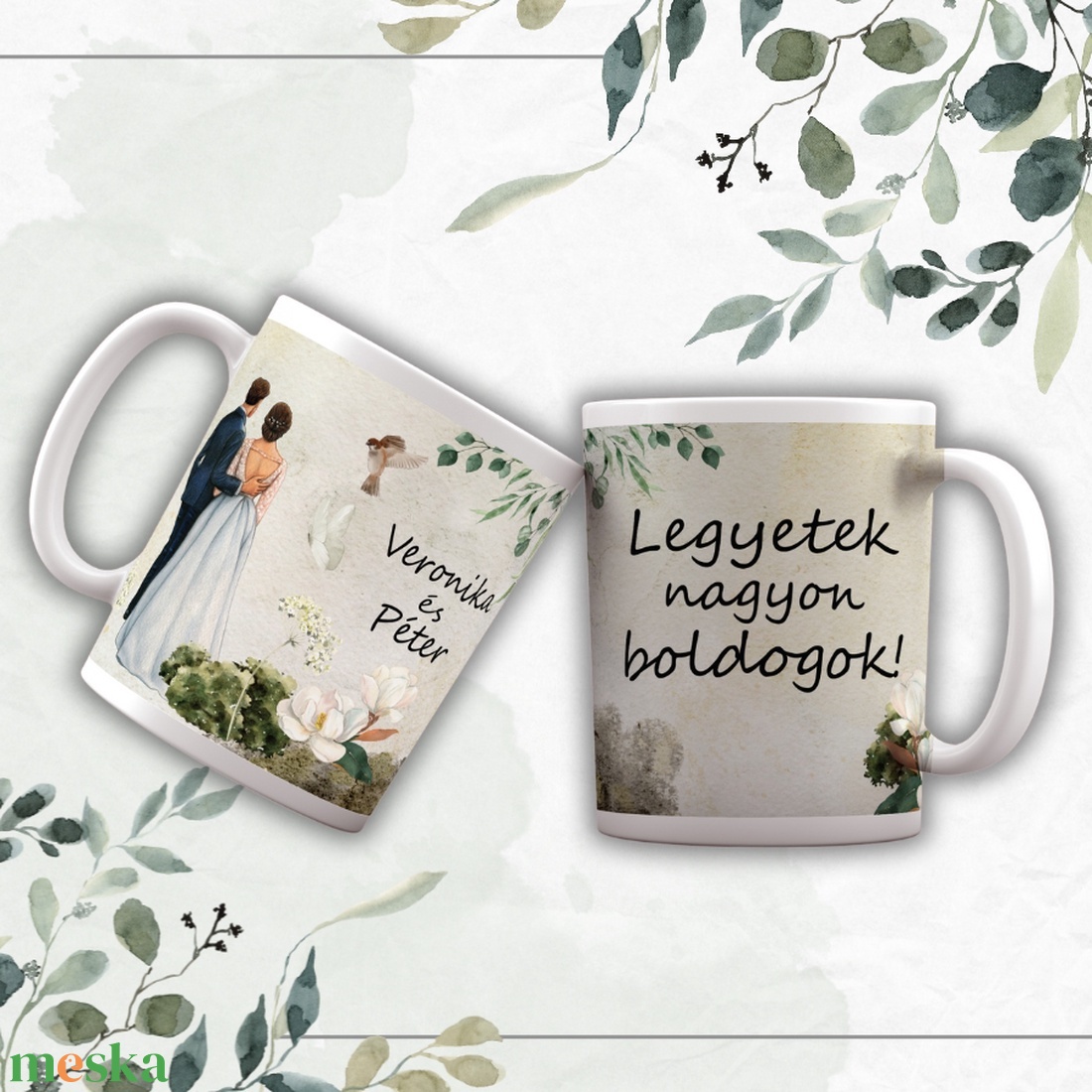 Esküvői bögre nászpár mintával - esküvő - emlék & ajándék - nászajándék - esküvői pohár, pohárszett - Meska.hu