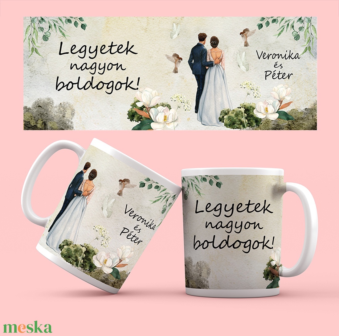 Esküvői bögre nászpár mintával - esküvő - emlék & ajándék - nászajándék - esküvői pohár, pohárszett - Meska.hu