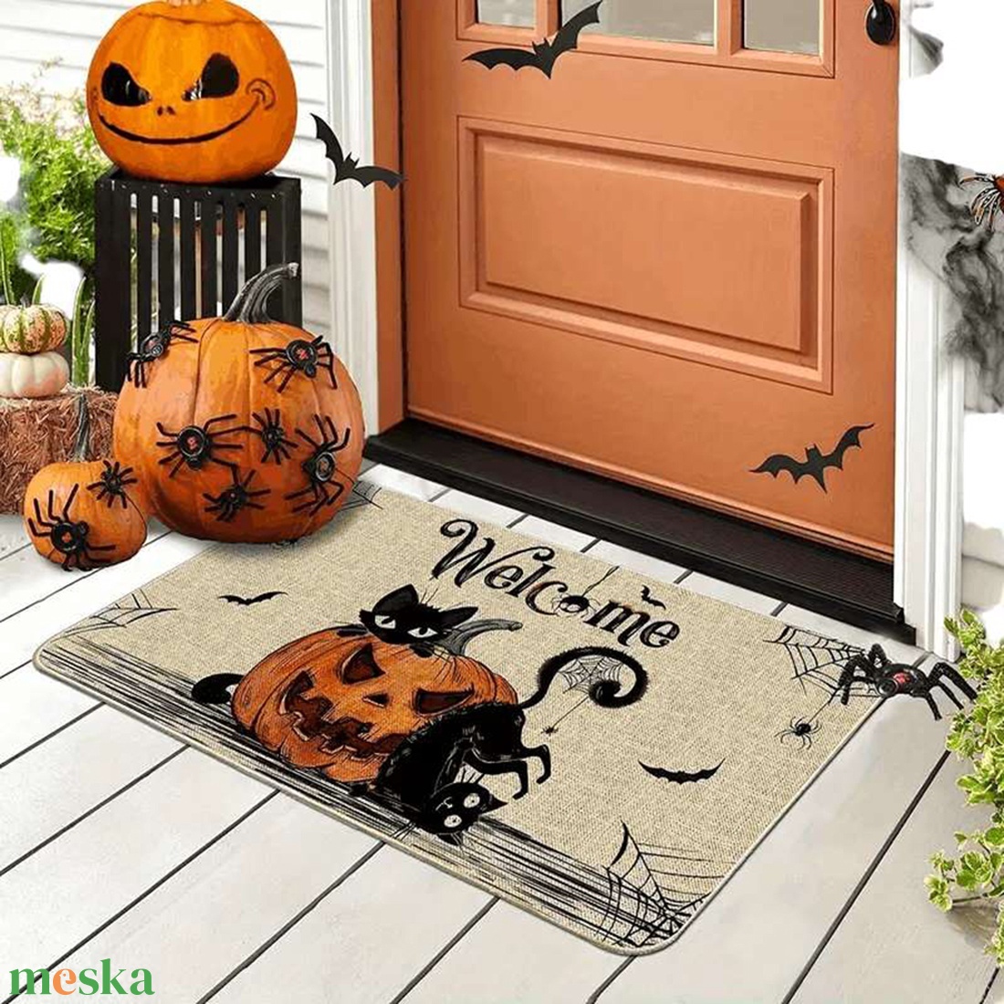 Halloween lábtörlő macskás mintával - otthon & életmód - lakástextil - lábtörlő - Meska.hu