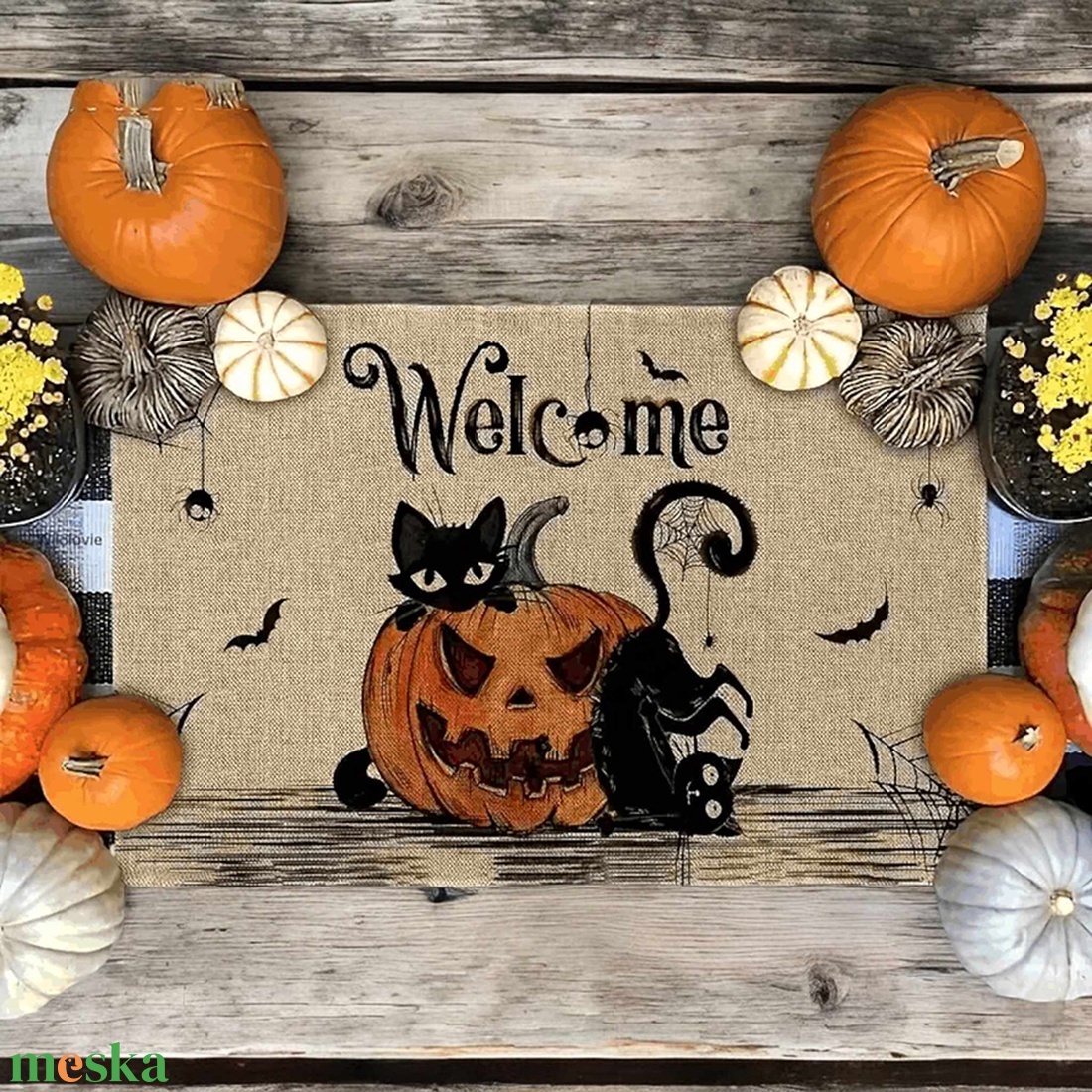 Halloween lábtörlő macskás mintával - otthon & életmód - lakástextil - lábtörlő - Meska.hu
