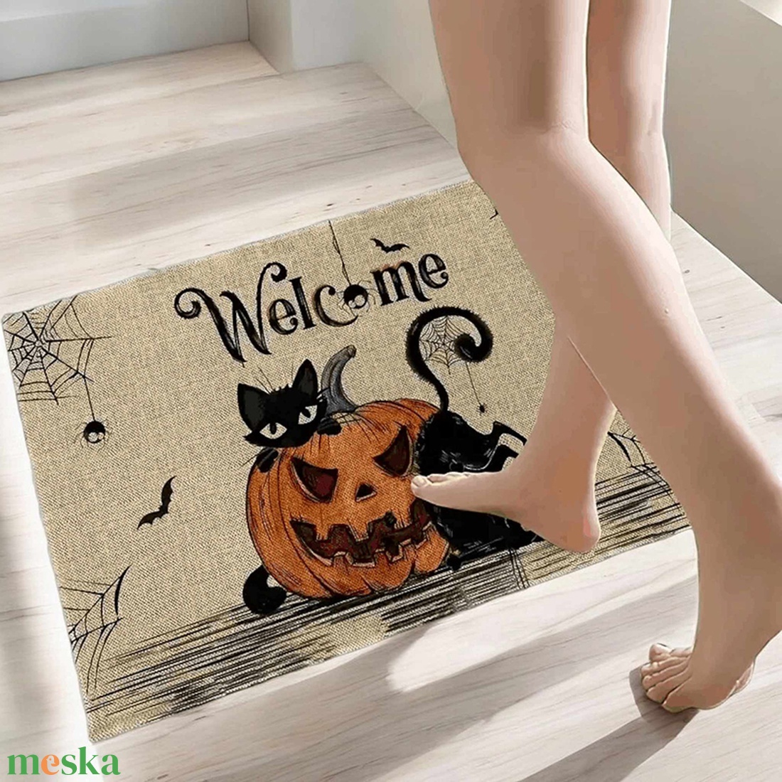 Halloween lábtörlő macskás mintával - otthon & életmód - lakástextil - lábtörlő - Meska.hu