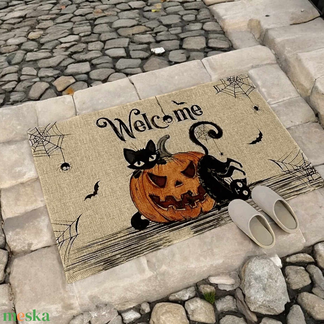 Halloween lábtörlő macskás mintával - otthon & életmód - lakástextil - lábtörlő - Meska.hu