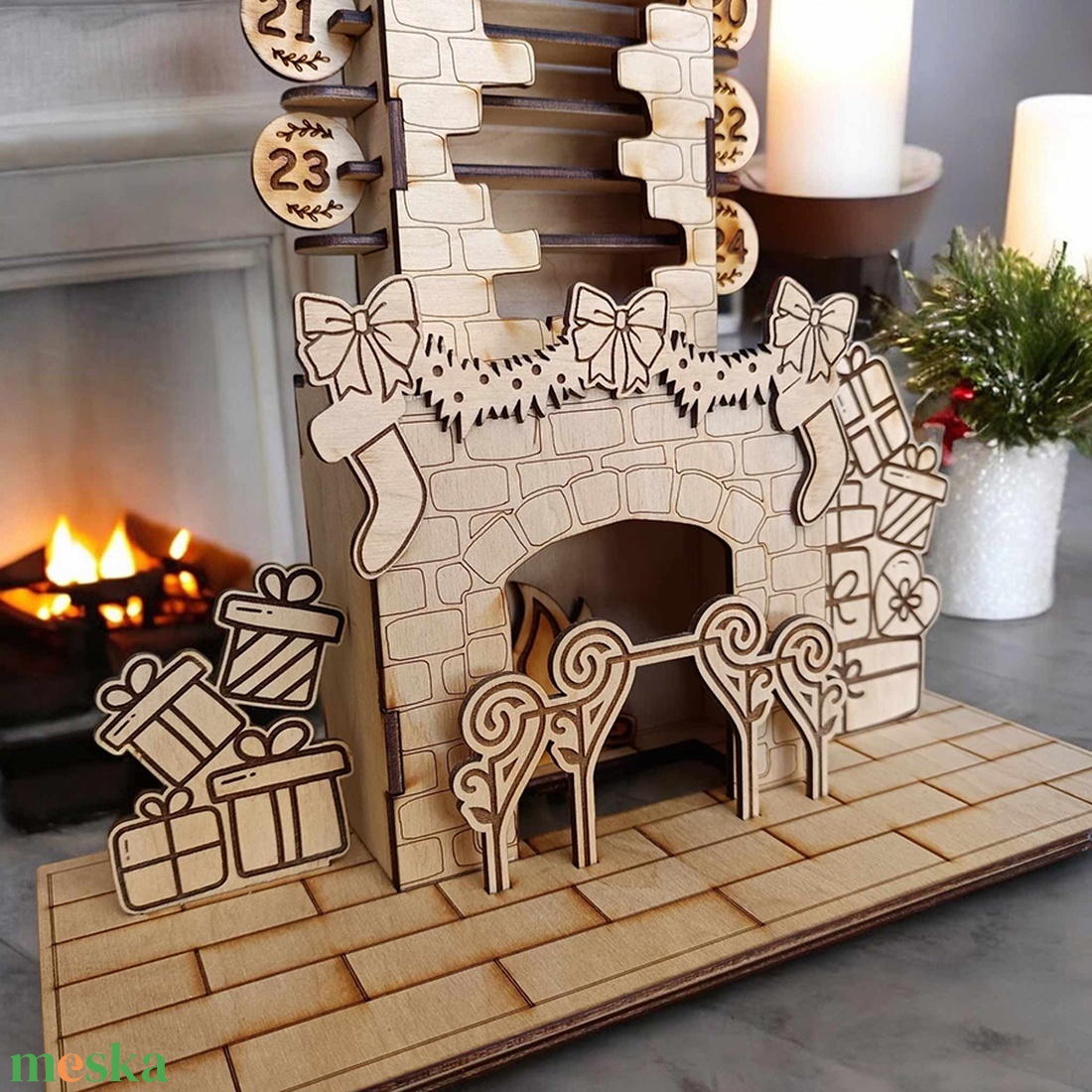 Karácsonyi visszaszámláló - kandallós - karácsony - adventi díszek - adventi naptár - Meska.hu