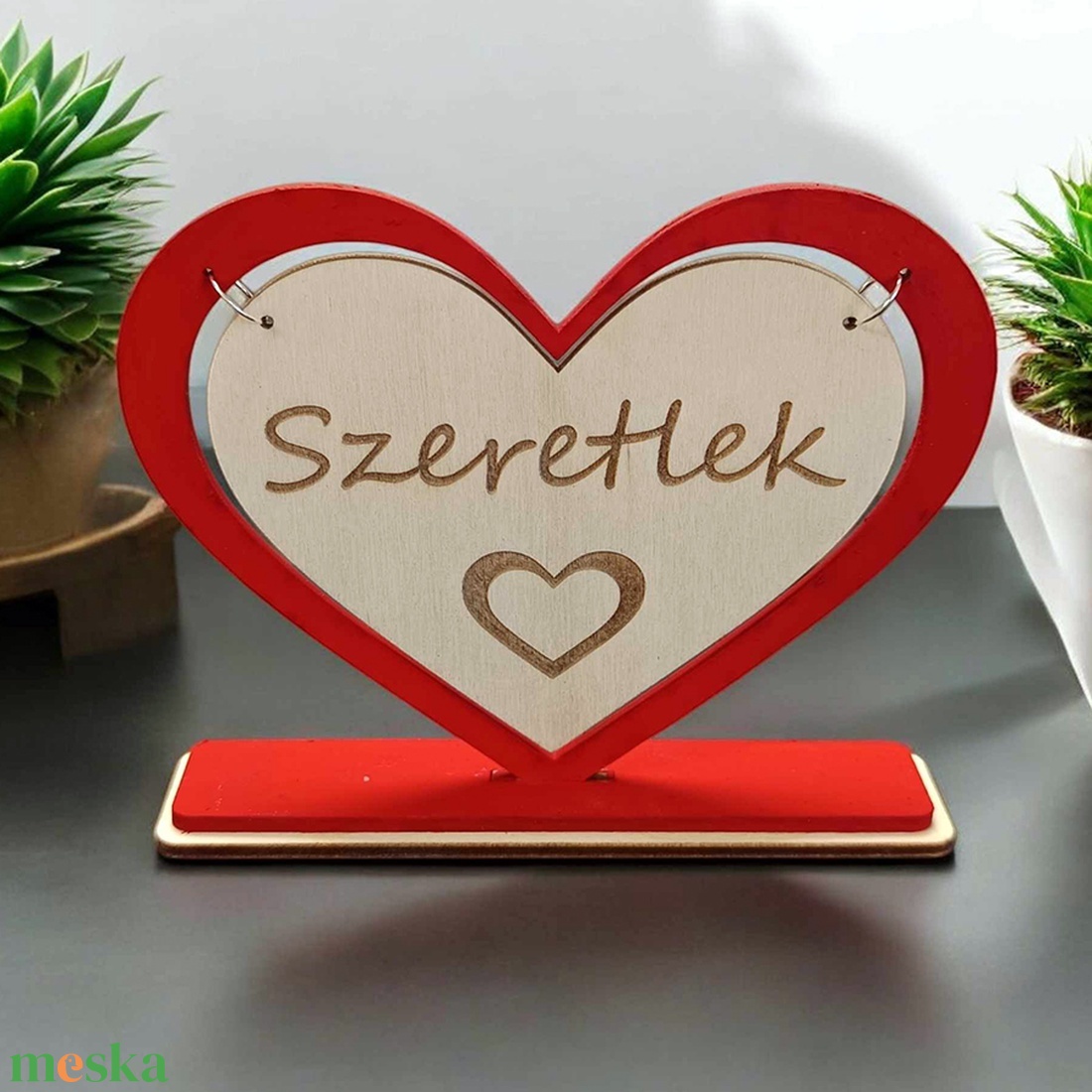 Gravírozott szív - Szeretlek felirattal - otthon & életmód - dekoráció - asztal és polc dekoráció - asztaldísz - Meska.hu