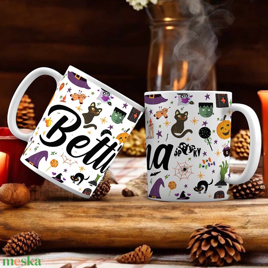 Halloween bögre - apró mintákkal - egyedi névvel - otthon & életmód - konyhafelszerelés, tálalás - tálalás - bögre & csésze - Meska.hu
