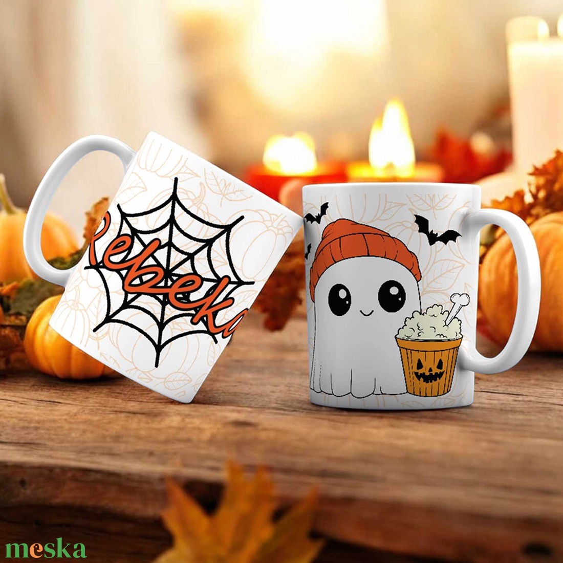 Halloween bögre - szellem és pókháló mintával - egyedi névvel - otthon & életmód - konyhafelszerelés, tálalás - tálalás - bögre & csésze - Meska.hu