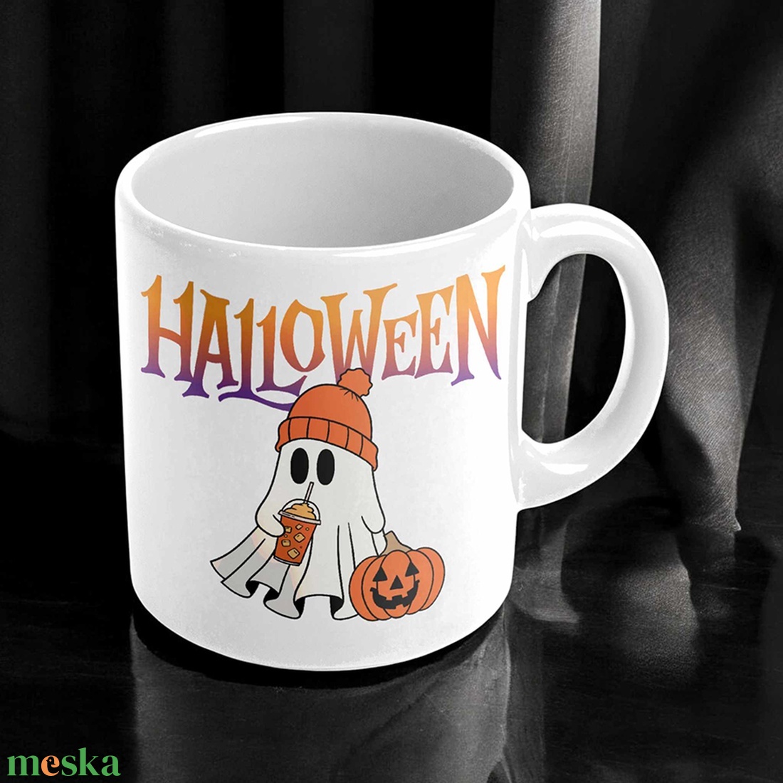 Halloween bögre - szellem mintával - otthon & életmód - konyhafelszerelés, tálalás - tálalás - bögre & csésze - Meska.hu