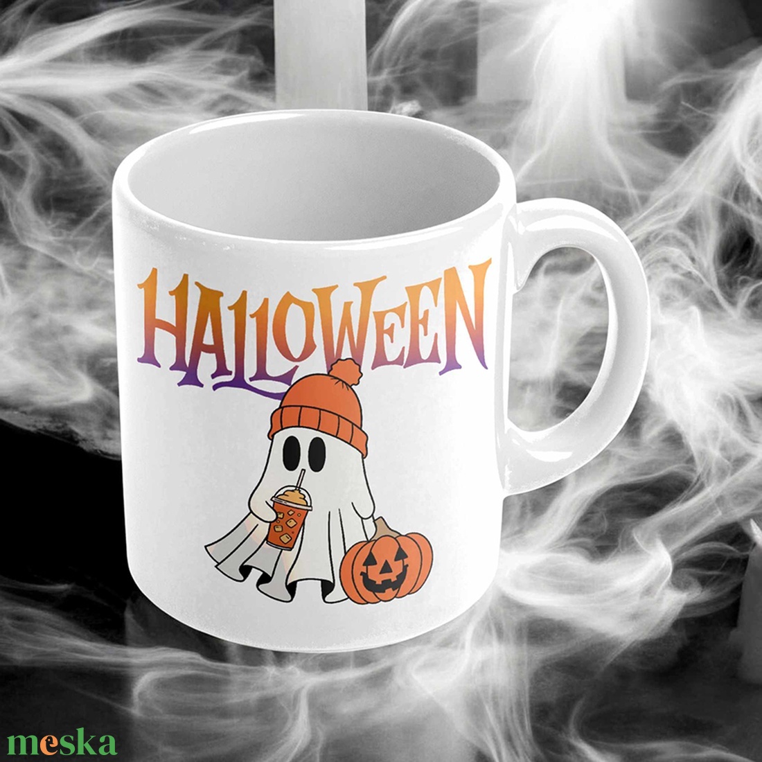 Halloween bögre - szellem mintával - otthon & életmód - konyhafelszerelés, tálalás - tálalás - bögre & csésze - Meska.hu