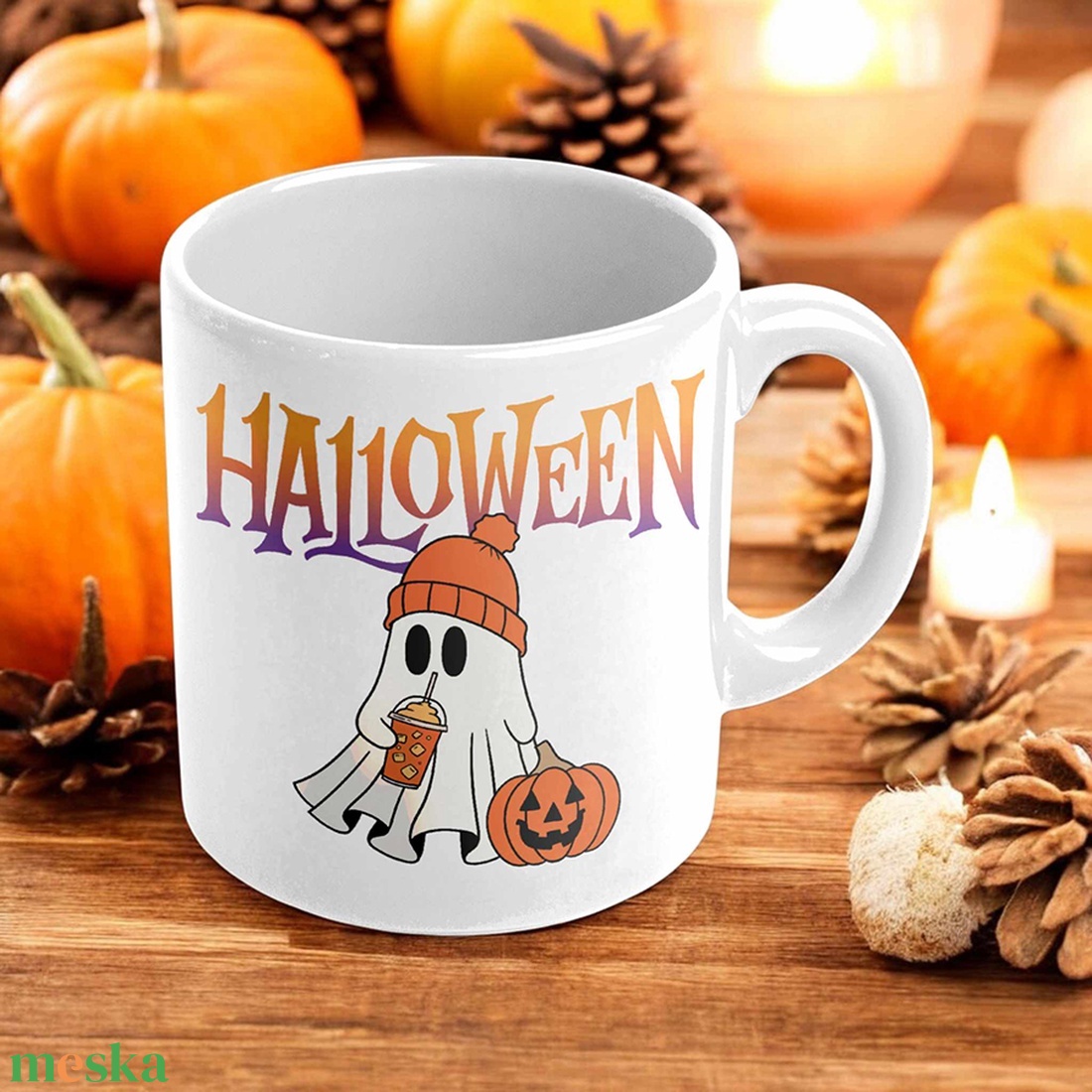 Halloween bögre - szellem mintával - otthon & életmód - konyhafelszerelés, tálalás - tálalás - bögre & csésze - Meska.hu