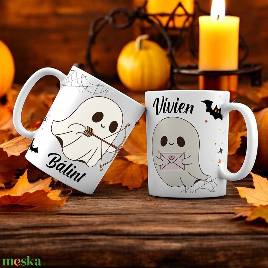 Halloween bögre - szerelmes szellemek mintával - egyedi nevekkel - otthon & életmód - konyhafelszerelés, tálalás - tálalás - bögre & csésze - Meska.hu