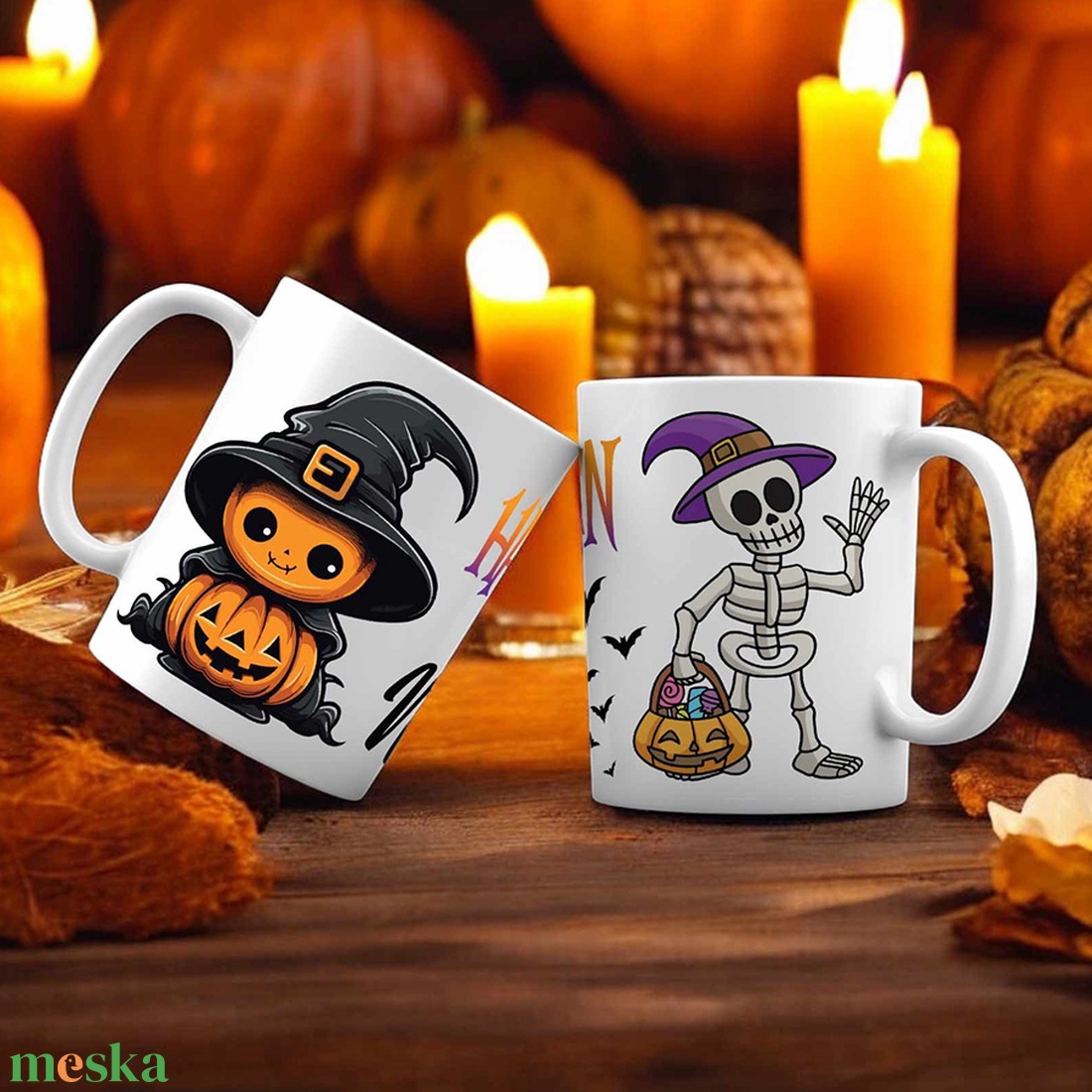 Halloween bögre - tök és csontváz mintával - egyedi névvel - otthon & életmód - konyhafelszerelés, tálalás - tálalás - bögre & csésze - Meska.hu