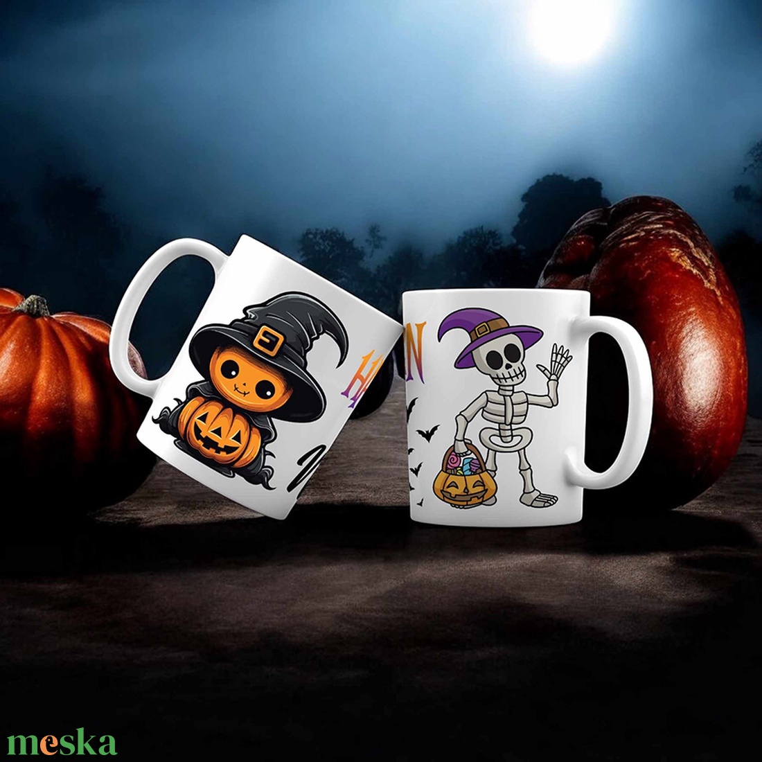 Halloween bögre - tök és csontváz mintával - egyedi névvel - otthon & életmód - konyhafelszerelés, tálalás - tálalás - bögre & csésze - Meska.hu