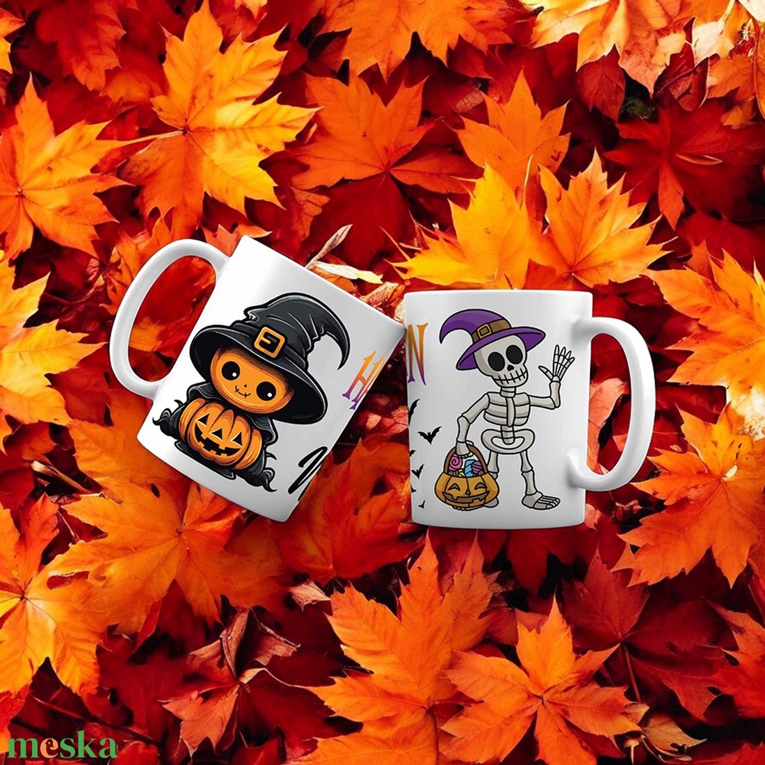 Halloween bögre - tök és csontváz mintával - egyedi névvel - otthon & életmód - konyhafelszerelés, tálalás - tálalás - bögre & csésze - Meska.hu