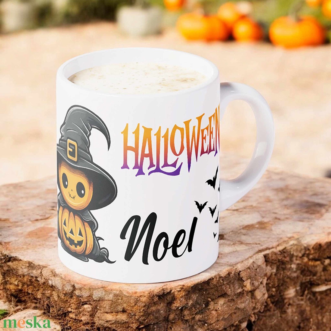 Halloween bögre - tök és csontváz mintával - egyedi névvel - otthon & életmód - konyhafelszerelés, tálalás - tálalás - bögre & csésze - Meska.hu
